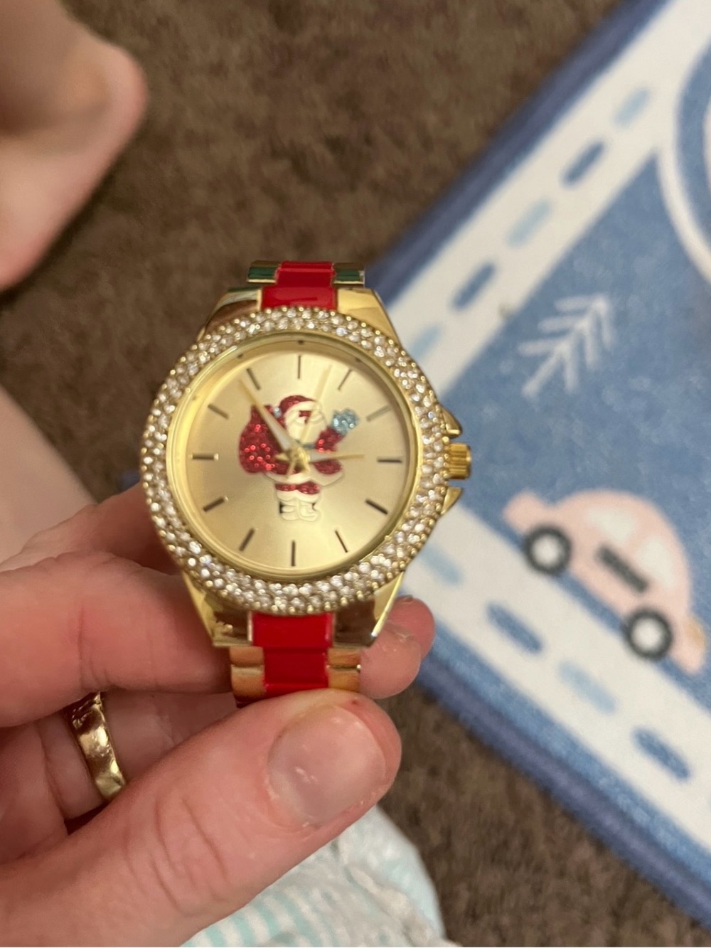 NWOT Christmas Santa Gold and Red Crystal Accent Women's Watch - Holiday